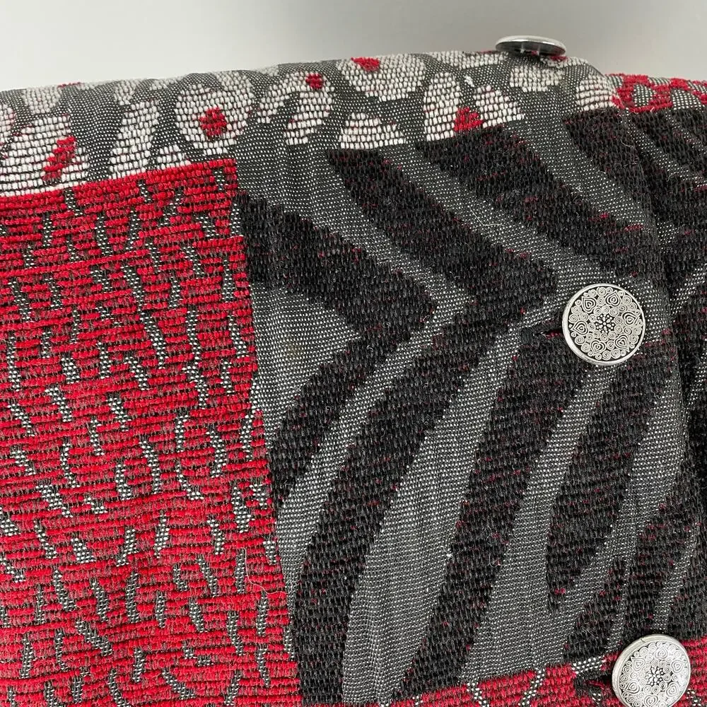 Vintage 90s Patchwork Tapestry Shacket Red Black Abstract Retro - Size MP